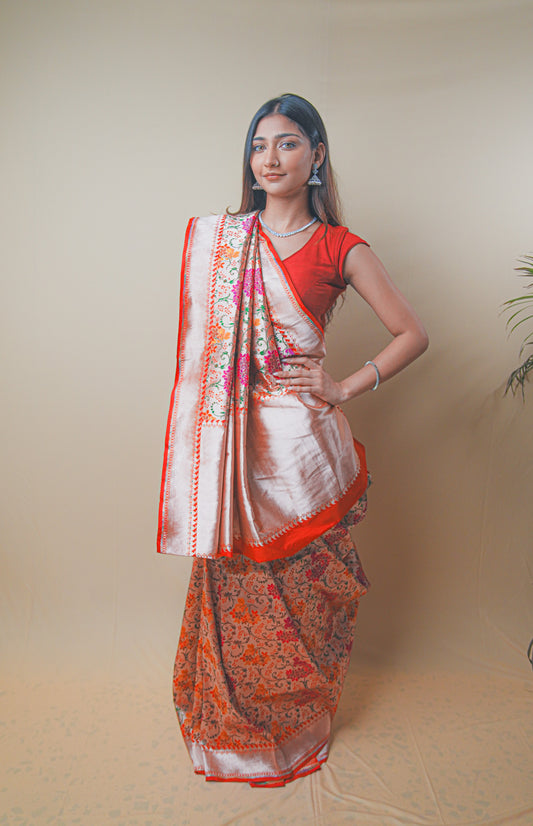 Designer Katan Jari Silk Saree with Timeless Meenakari Embroidery
