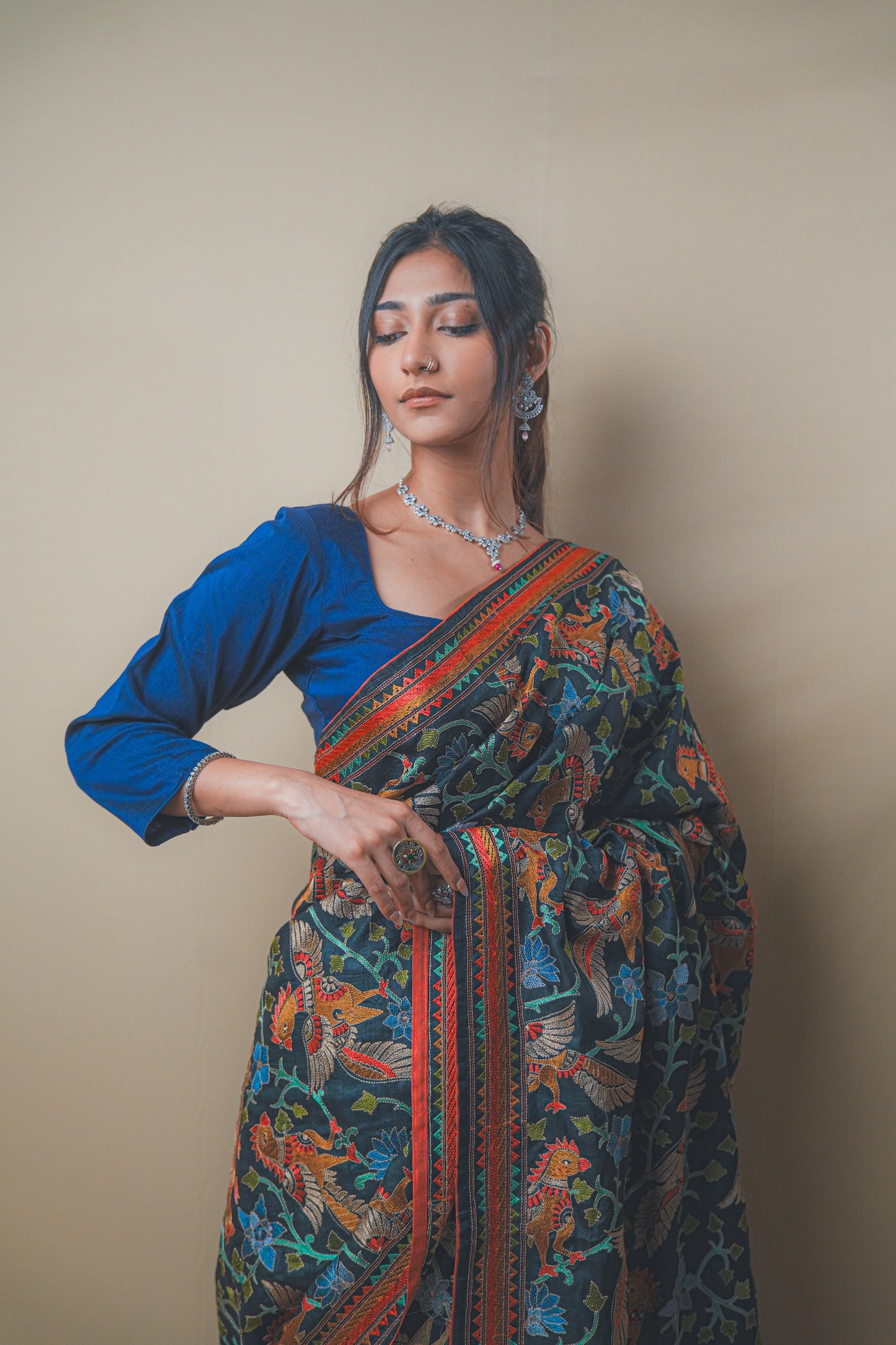 Elegant Bhagalpuri Silk Saree with Multicolor Thread Work