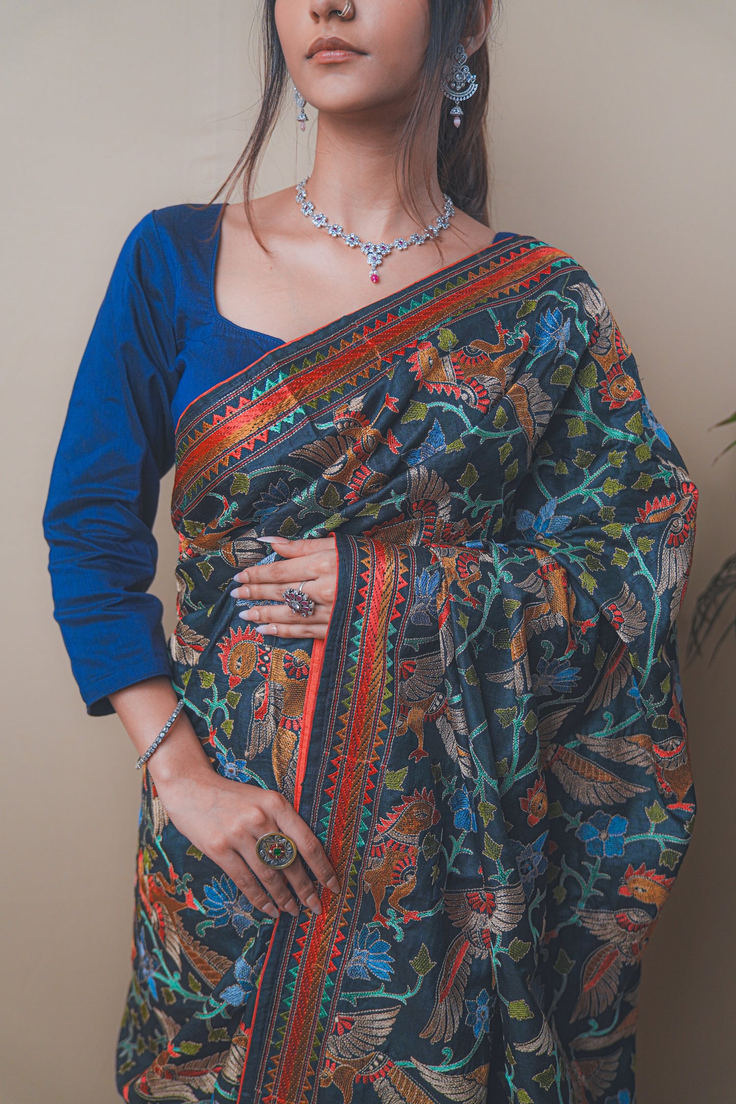 Elegant Bhagalpuri Silk Saree with Multicolor Thread Work