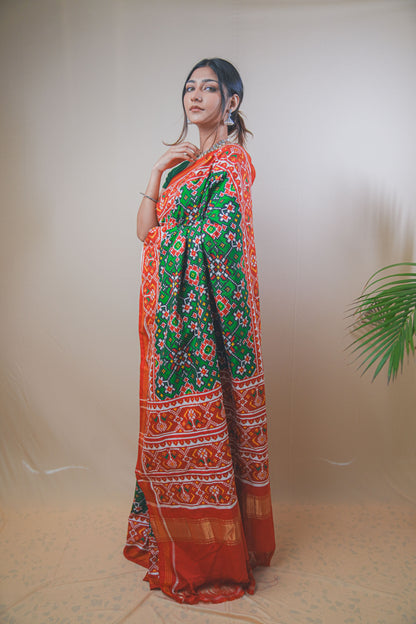 Real Patan Patola Silk Saree Featuring Intricate Navratna Design