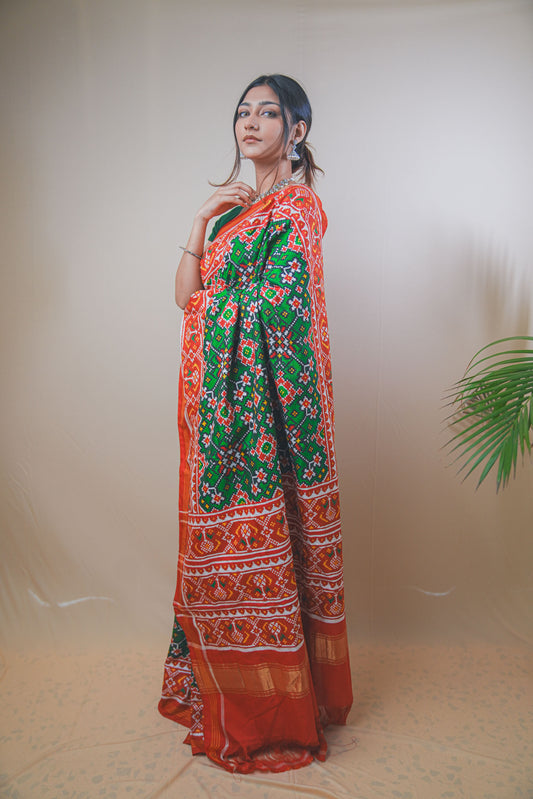 Real Patan Patola Silk Saree Featuring Intricate Navratna Design