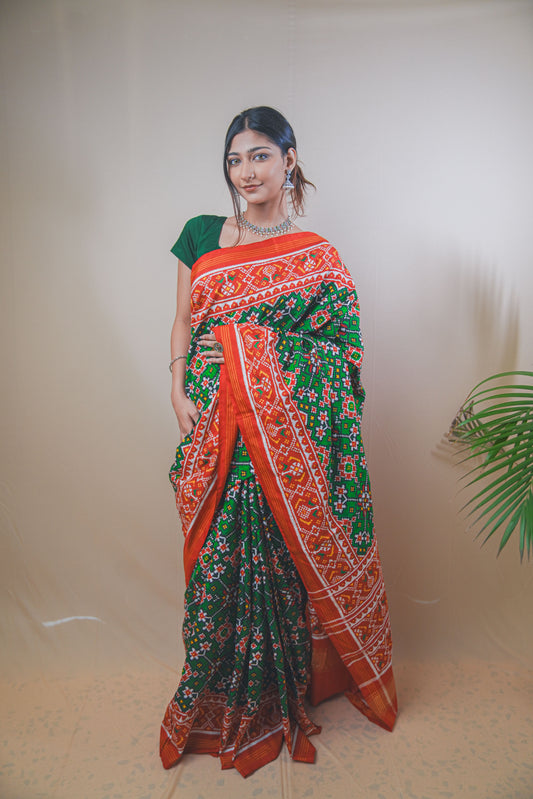 Real Patan Patola Silk Saree Featuring Intricate Navratna Design