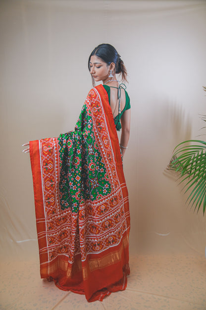 Real Patan Patola Silk Saree Featuring Intricate Navratna Design
