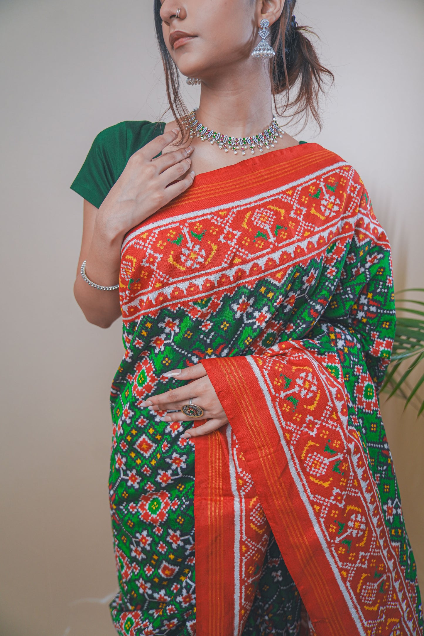Real Patan Patola Silk Saree Featuring Intricate Navratna Design