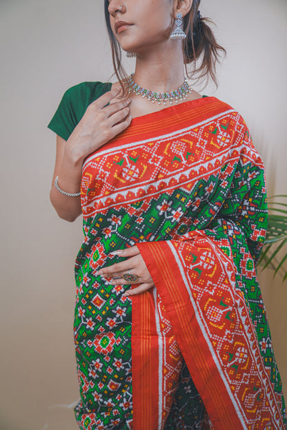 Real Patan Patola Silk Saree Featuring Intricate Navratna Design