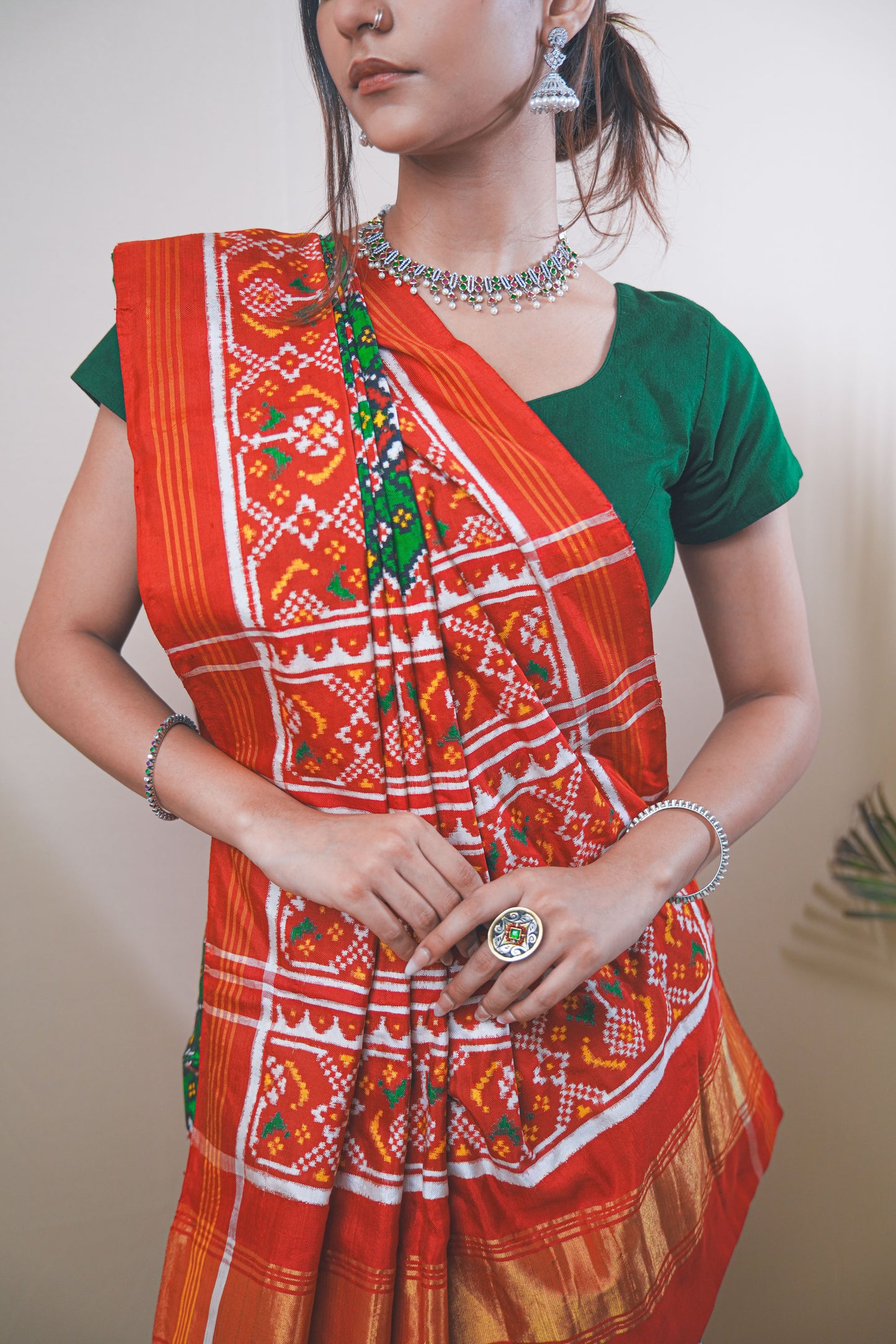 Real Patan Patola Silk Saree Featuring Intricate Navratna Design