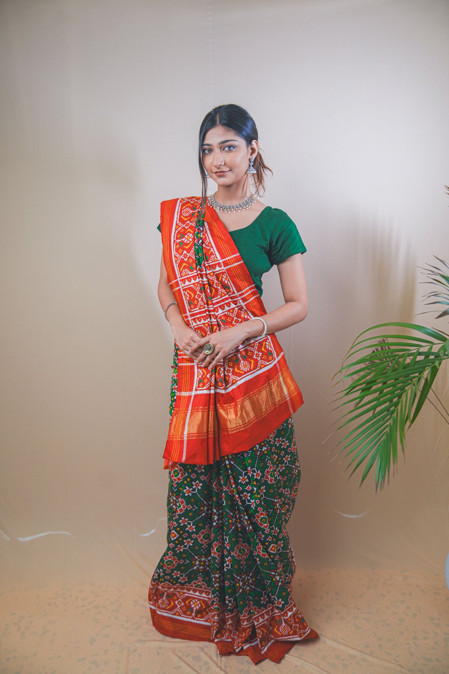 Real Patan Patola Silk Saree Featuring Intricate Navratna Design