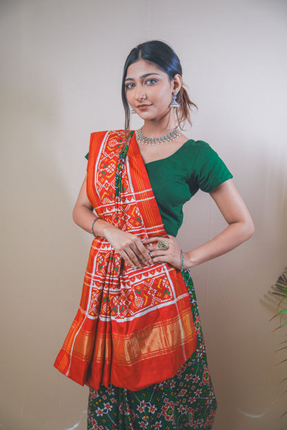 Real Patan Patola Silk Saree Featuring Intricate Navratna Design