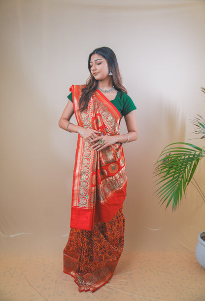 Rich Ikkat Patola Silk Saree with Classic Amdavadi Border Detailing