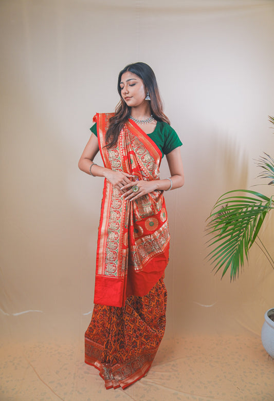 Rich Ikkat Patola Silk Saree with Classic Amdavadi Border Detailing