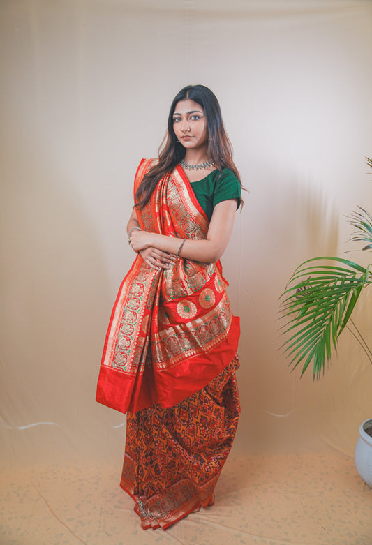 Rich Ikkat Patola Silk Saree with Classic Amdavadi Border Detailing