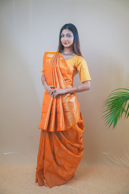 Royal Orange Kanjivaram Silk Saree with Rich Jari Weaving