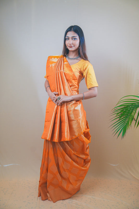Royal Orange Kanjivaram Silk Saree with Rich Jari Weaving