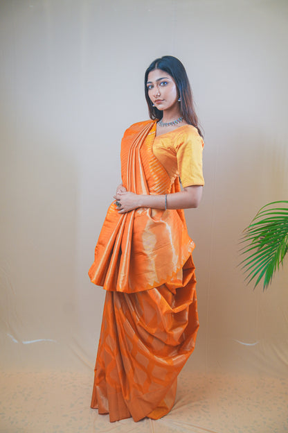 Royal Orange Kanjivaram Silk Saree with Rich Jari Weaving