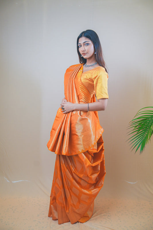 Royal Orange Kanjivaram Silk Saree with Rich Jari Weaving