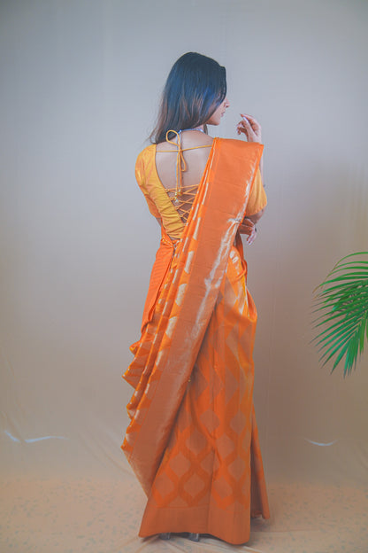 Royal Orange Kanjivaram Silk Saree with Rich Jari Weaving