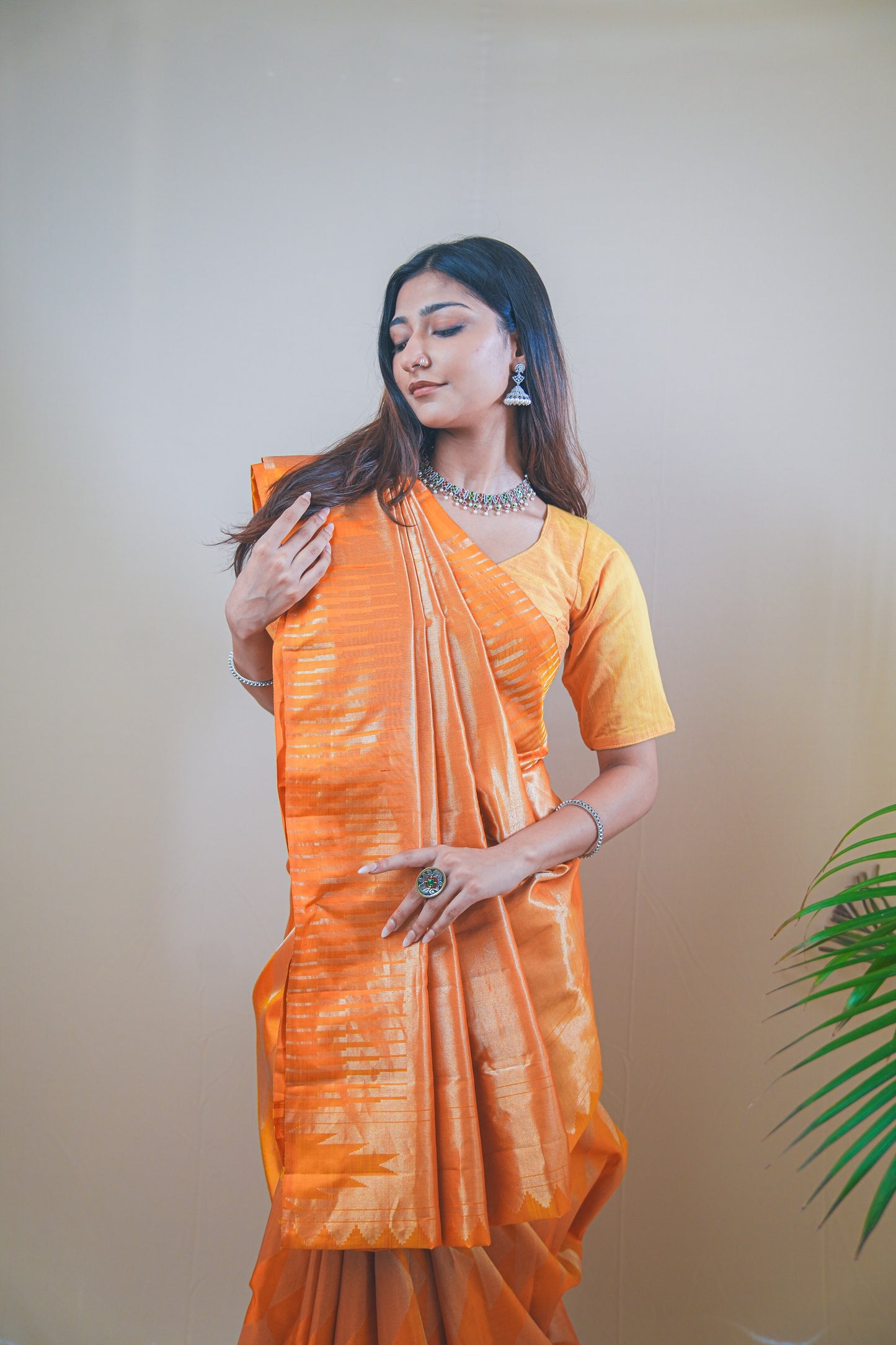 Royal Orange Kanjivaram Silk Saree with Rich Jari Weaving