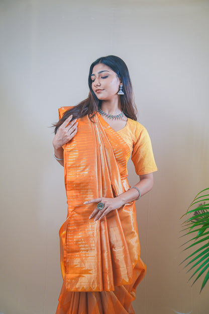 Royal Orange Kanjivaram Silk Saree with Rich Jari Weaving