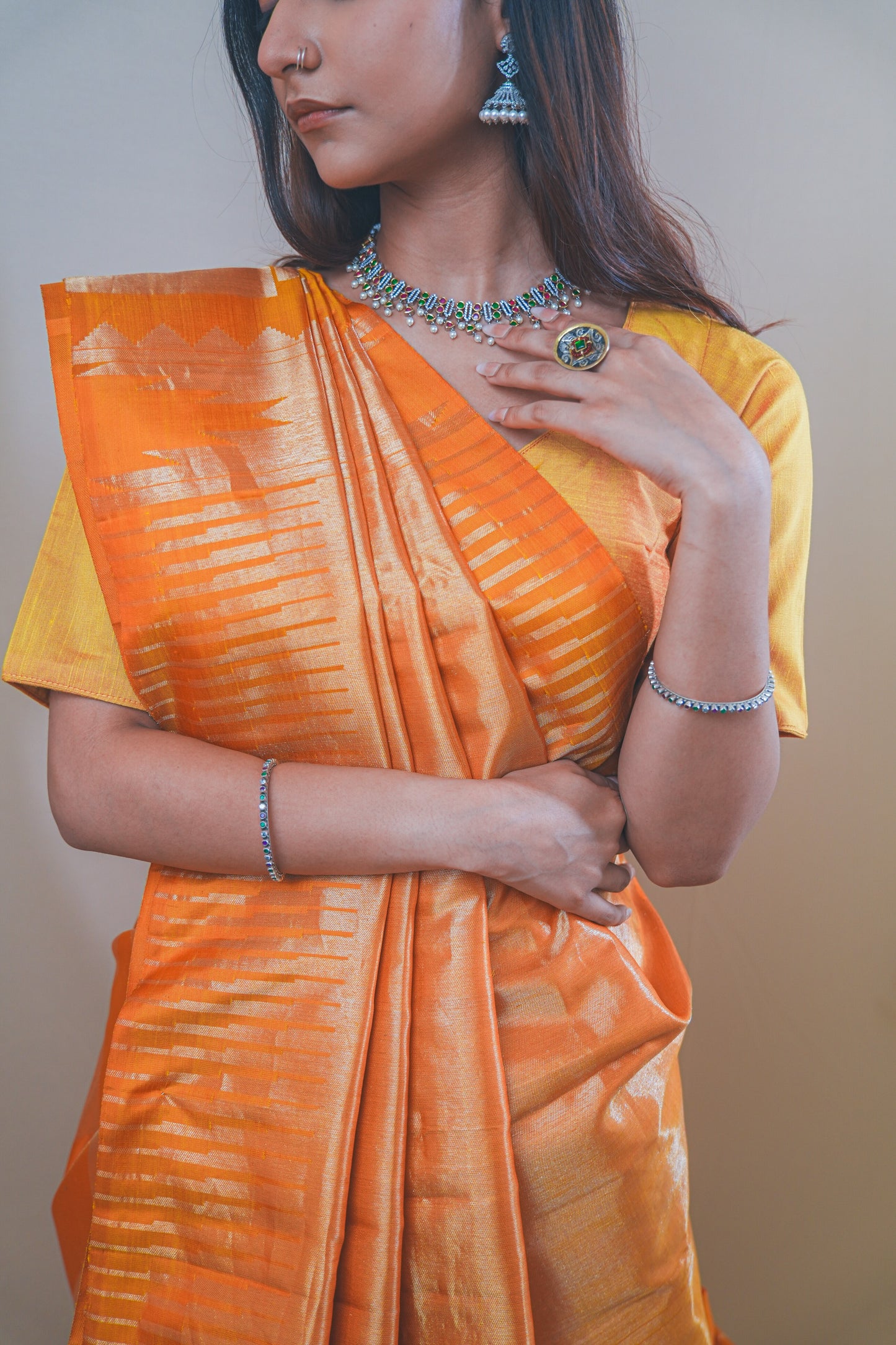Royal Orange Kanjivaram Silk Saree with Rich Jari Weaving