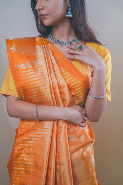 Royal Orange Kanjivaram Silk Saree with Rich Jari Weaving
