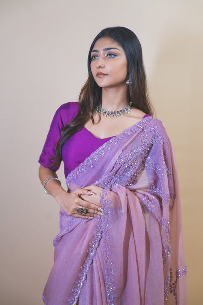 Elegant Light Purple Crushed Tissue Saree Featuring Tikki & Abla Work