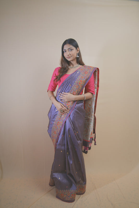 Purple Tassal Silk Saree with Elegant Ankar Work