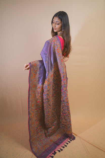 Purple Tassal Silk Saree with Elegant Ankar Work