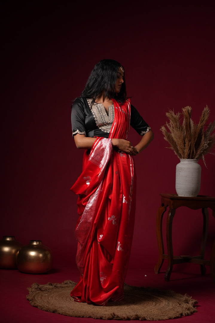 Red Silk Saree with Designer Blouse