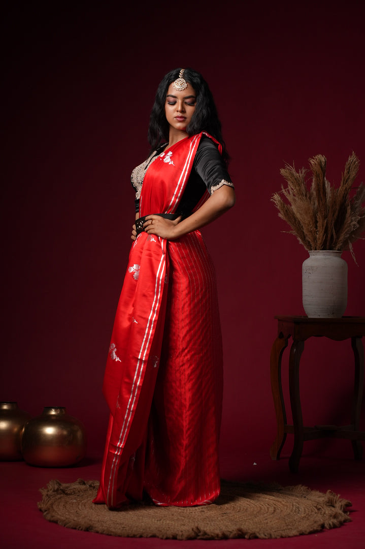 Red Silk Saree with Designer Blouse