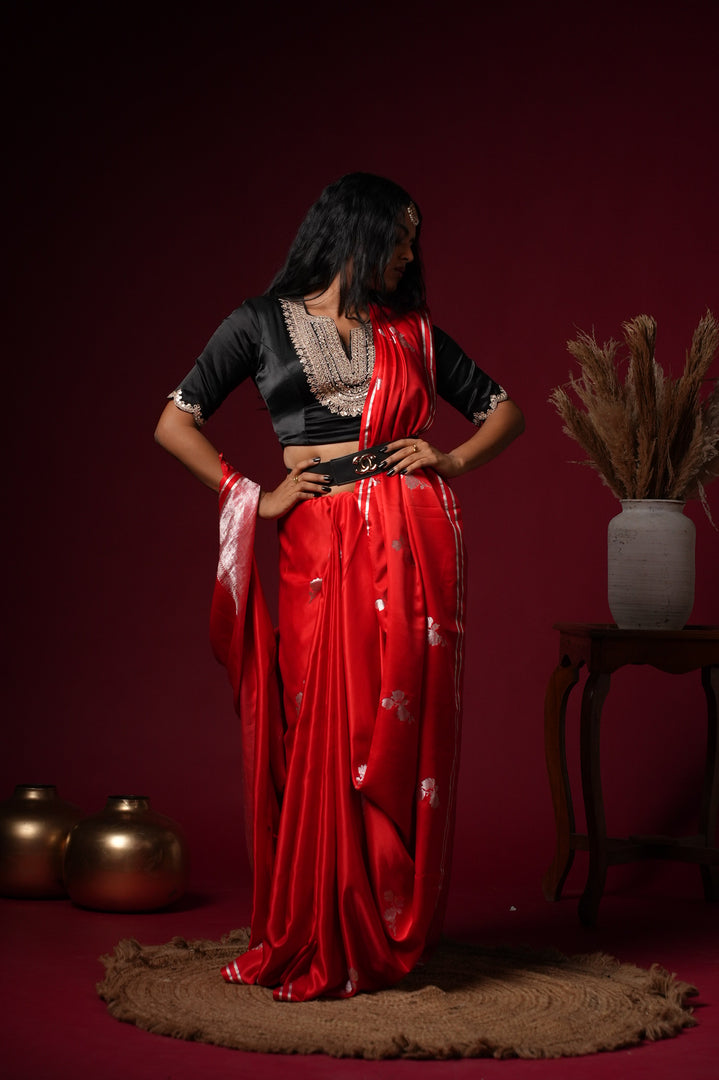 Red Silk Saree with Designer Blouse