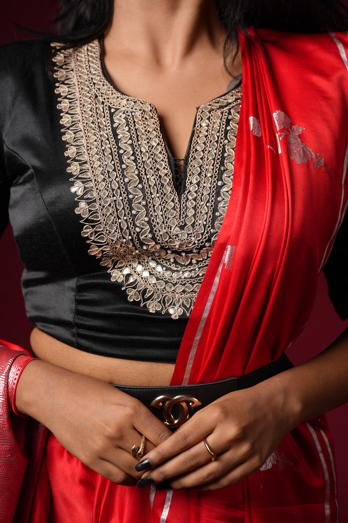 Red Silk Saree with Designer Blouse