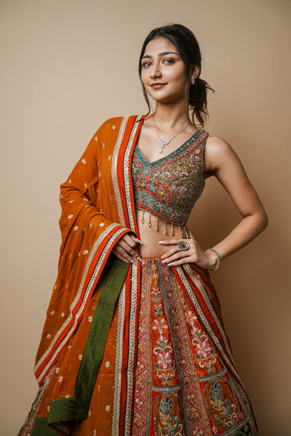 Exquisite Raw Silk Lehenga Featuring Traditional Kasab and Pita Work
