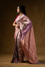 Load image into Gallery viewer, Rose Gold Silk Saree with Abstract Floral Design
