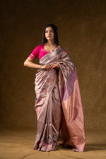 Load image into Gallery viewer, Rose Gold Silk Saree with Abstract Floral Design
