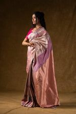 Load image into Gallery viewer, Rose Gold Silk Saree with Abstract Floral Design
