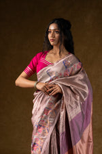 Load image into Gallery viewer, Rose Gold Silk Saree with Abstract Floral Design
