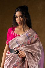 Load image into Gallery viewer, Rose Gold Silk Saree with Abstract Floral Design
