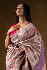 Load image into Gallery viewer, Rose Gold Silk Saree with Abstract Floral Design
