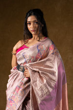 Load image into Gallery viewer, Rose Gold Silk Saree with Abstract Floral Design
