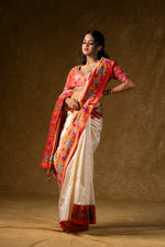 Load image into Gallery viewer, Ivory Silk Saree with Red Pallu and Multicolor Border Work
