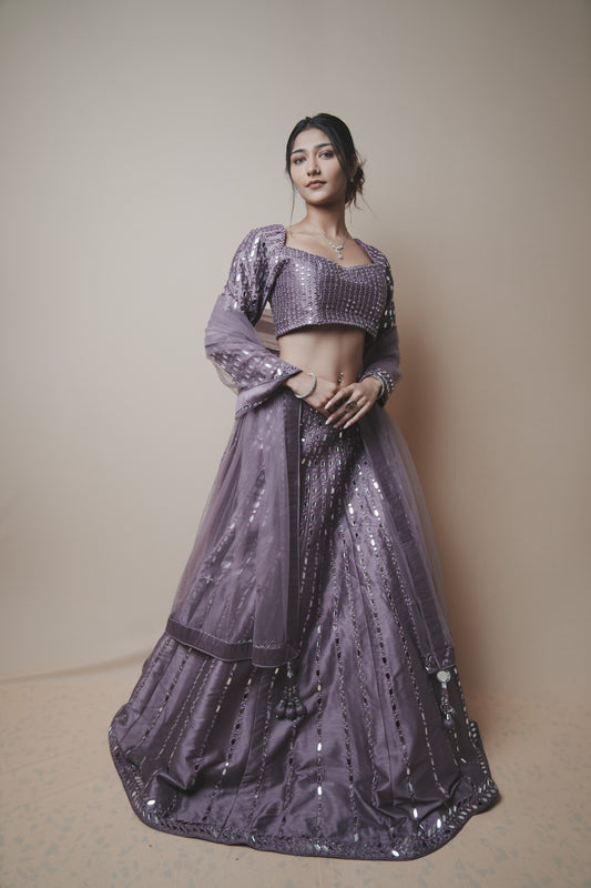 Elegant Mirror Work Dupion Silk Set with Matching Dupatta