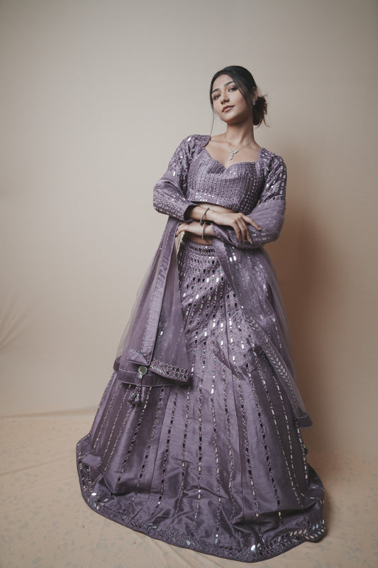 Elegant Mirror Work Dupion Silk Set with Matching Dupatta