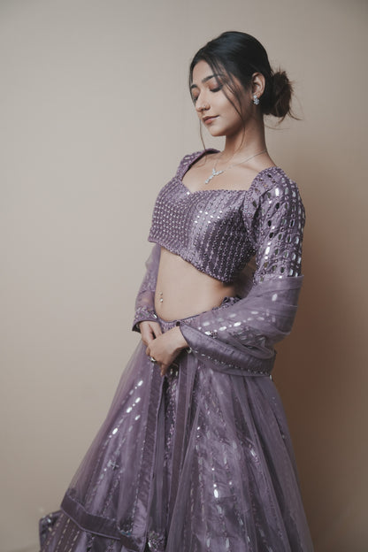 Elegant Mirror Work Dupion Silk Set with Matching Dupatta