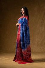 Load image into Gallery viewer, Blue and Red Ikat Silk Saree
