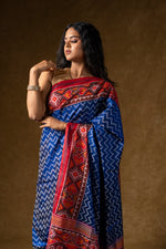 Load image into Gallery viewer, Blue and Red Ikat Silk Saree
