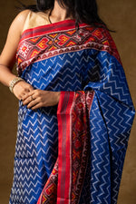 Load image into Gallery viewer, Blue and Red Ikat Silk Saree
