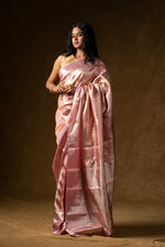 Load image into Gallery viewer, Pink Satin Silk Saree with Subtle Stripes
