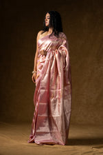 Load image into Gallery viewer, Pink Satin Silk Saree with Subtle Stripes
