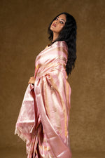 Load image into Gallery viewer, Pink Satin Silk Saree with Subtle Stripes
