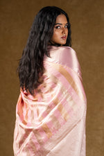 Load image into Gallery viewer, Pink Satin Silk Saree with Subtle Stripes
